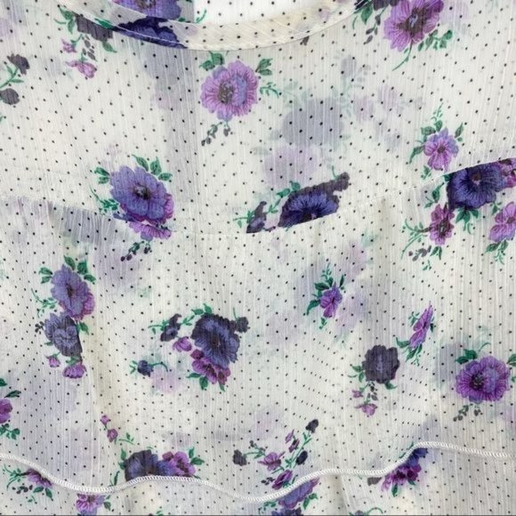 Lilly Lou White Floral Polka Dot Sheer Layered Ruffle Sleeveless Top Size Large - Picture 4 of 5
